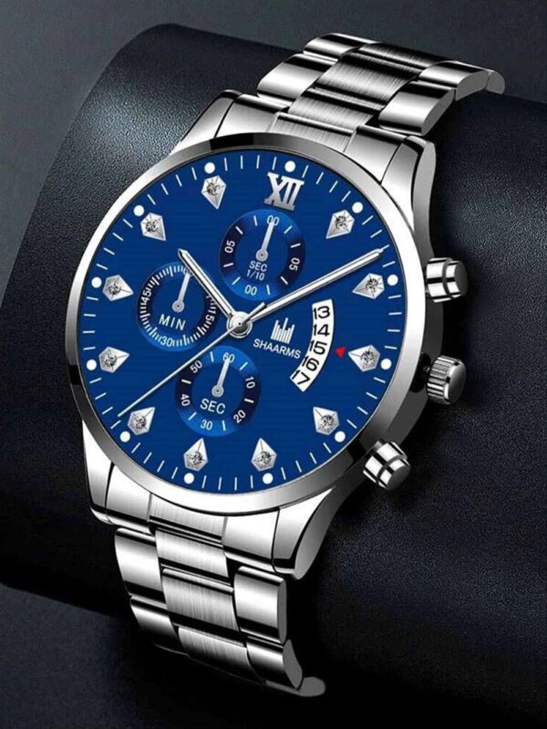 Blue dial steel watch