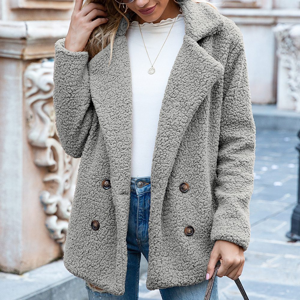 Women’s Loose Lapel Fluffy Winter Coat – Button-Up Fleece Cardigan Jacket Casual Outerwear - Image 9