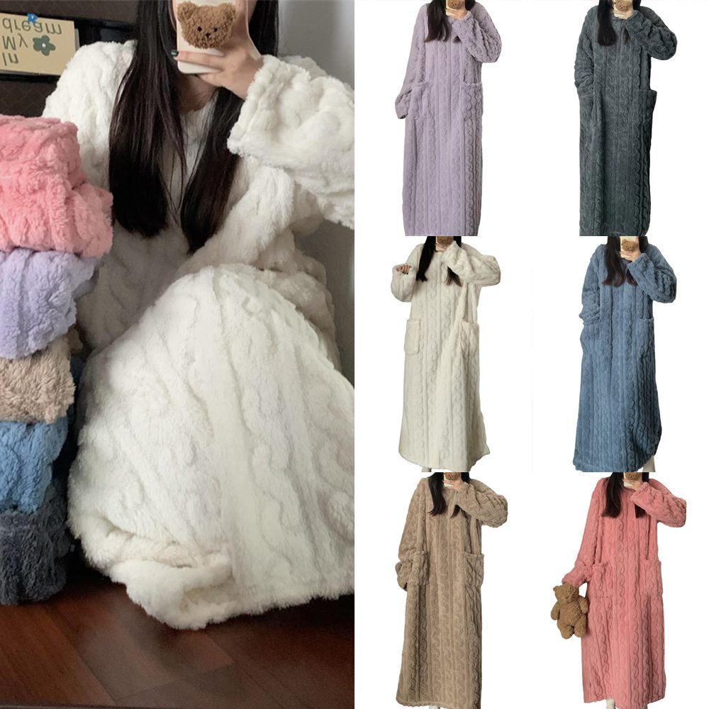 Winter Coral Fleece Women's Nightgown – Warm & Cozy Home Sleepwear