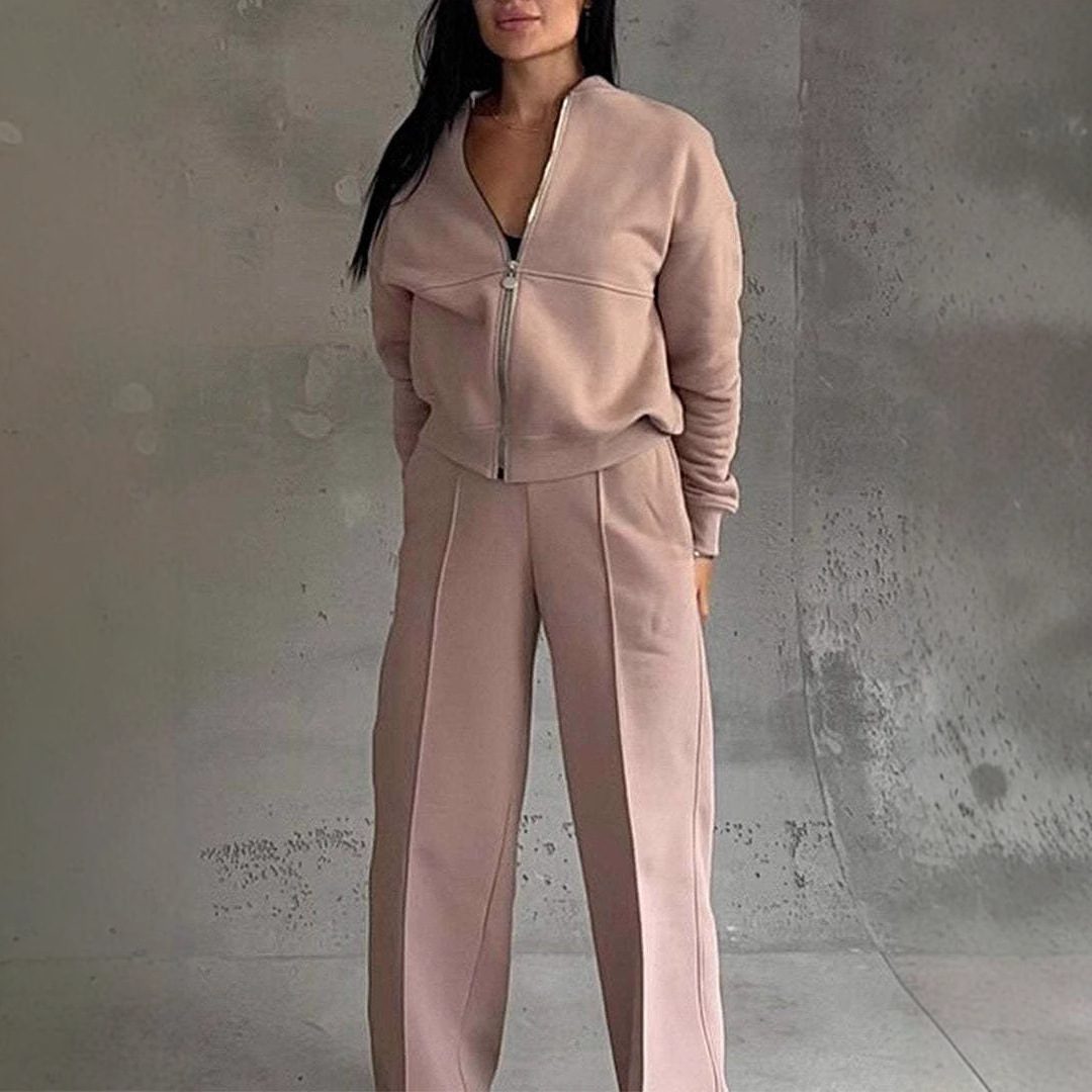 Women’s Sports Two-Piece Set – Zipper Jacket & Wide-Leg Pants Athleisure Outfit - Image 10