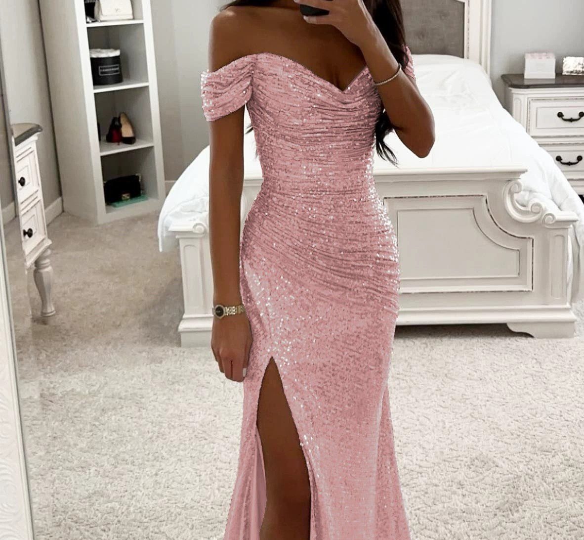 Women’s Party Sequin Off-Shoulder Split Dress – Date Night & Valentine’s Day Fashion - Image 6