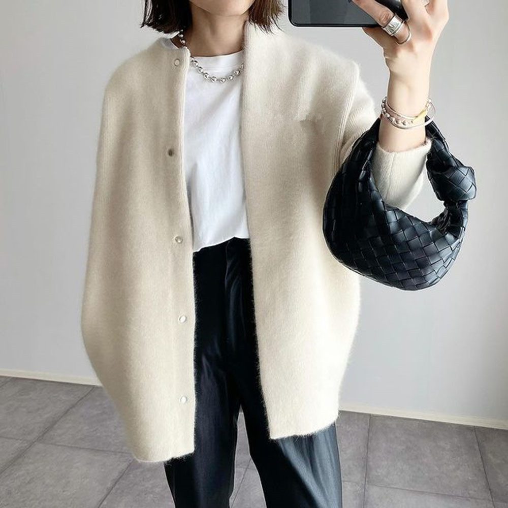 Women’s Loose Knit Cardigan Coat – Round Neck Single Breasted Solid Color Jacket for Fall & Winter - Image 2