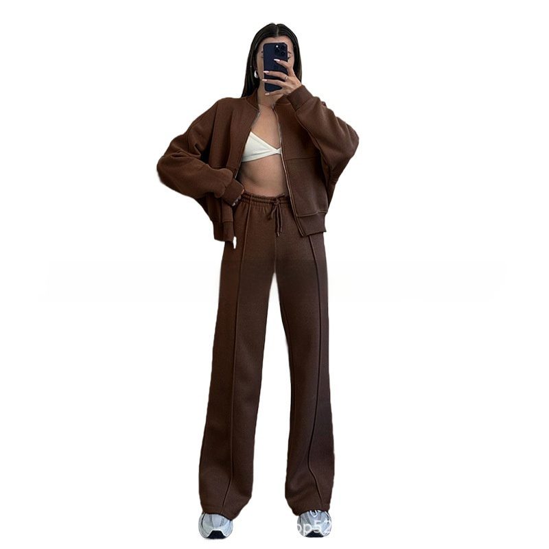 Women’s Sports Two-Piece Set – Zipper Jacket & Wide-Leg Pants Athleisure Outfit - Image 7