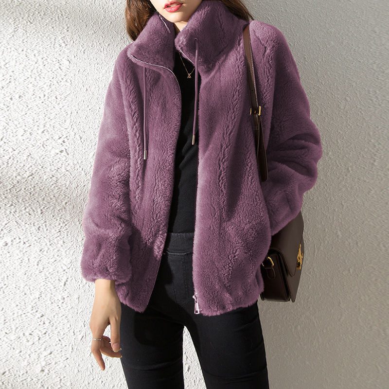 Women’s Double-Faced Fleece High Neck Cardigan – Loose Fit Warm Stand Collar Sweater Coat - Image 7
