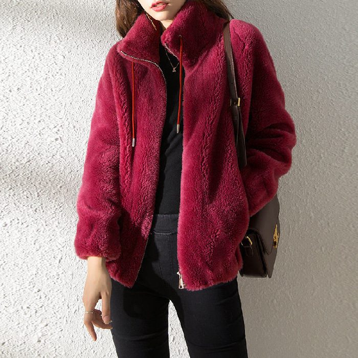 Women’s Double-Faced Fleece High Neck Cardigan – Loose Fit Warm Stand Collar Sweater Coat - Image 3