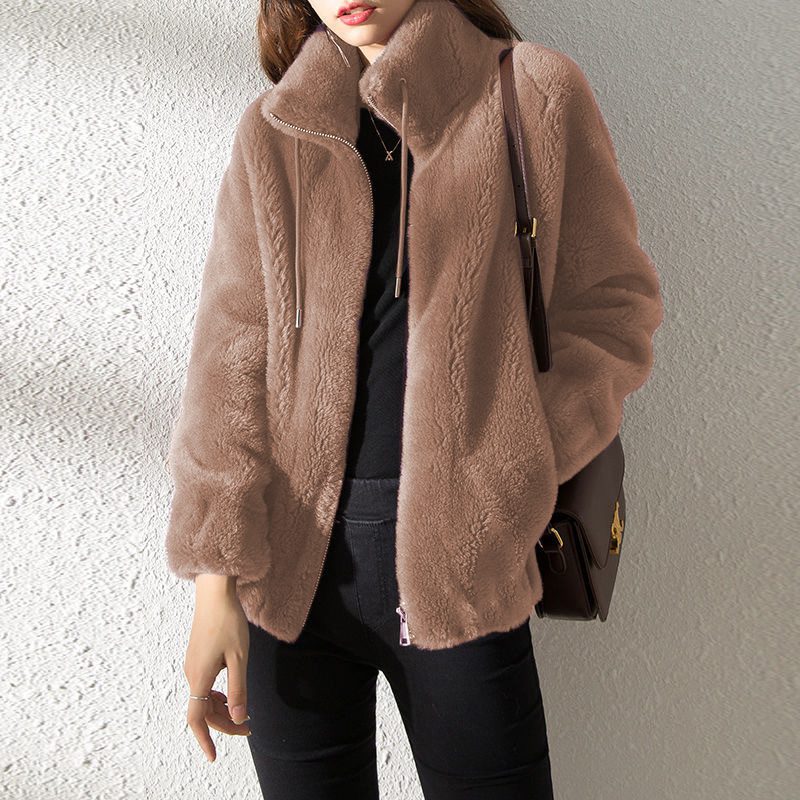 Women’s Double-Faced Fleece High Neck Cardigan – Loose Fit Warm Stand Collar Sweater Coat