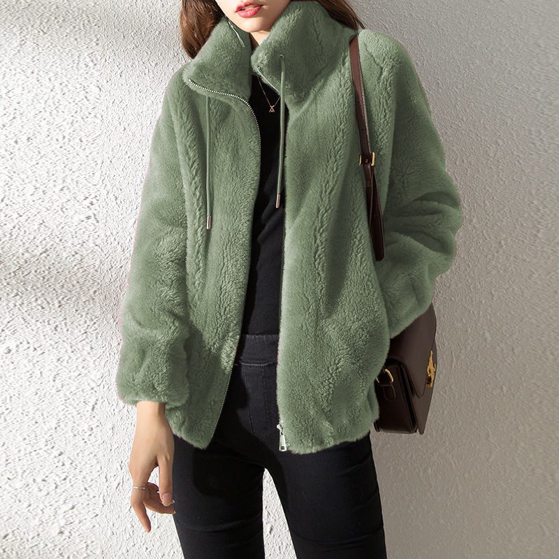 Women’s Double-Faced Fleece High Neck Cardigan – Loose Fit Warm Stand Collar Sweater Coat - Image 2