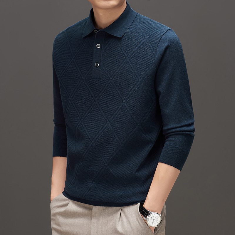 Men’s Knitwear Sweater – Polo Collar Long Sleeve Solid Color Pullover, Casual Commuting Sweater
