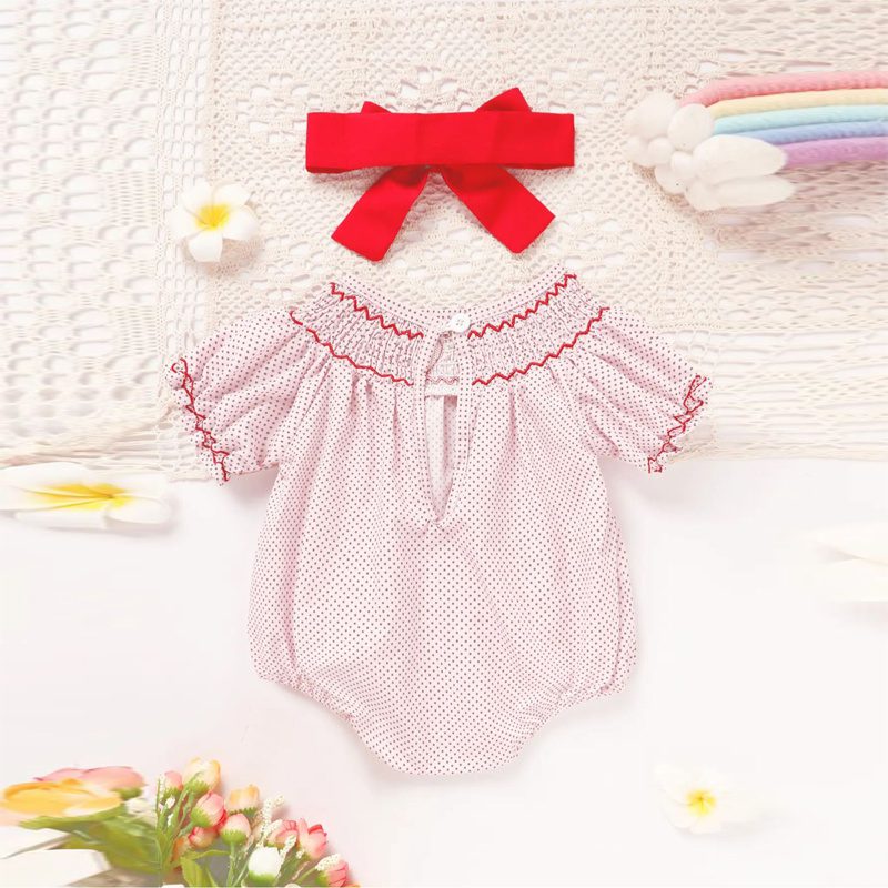 Baby Girl Pink Romper – Polka Dot with Heart Embroidery & Ruffle Trim for Valentine’s Day (0–18M) - Image 7