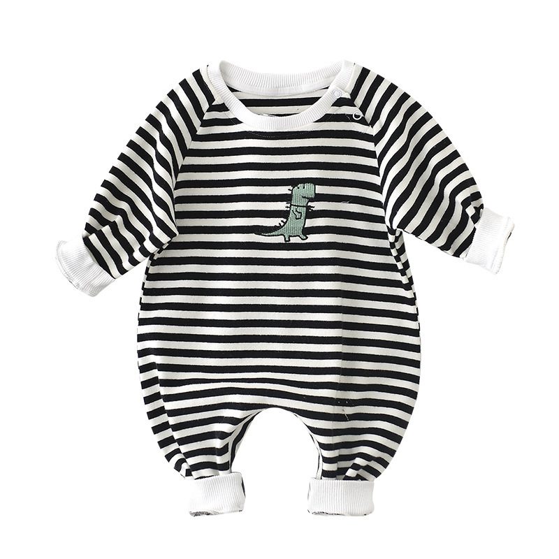 Unisex Baby Dinosaur Striped Romper – Long Sleeve Cotton Embroidered Jumpsuit (66–90cm) - Image 5