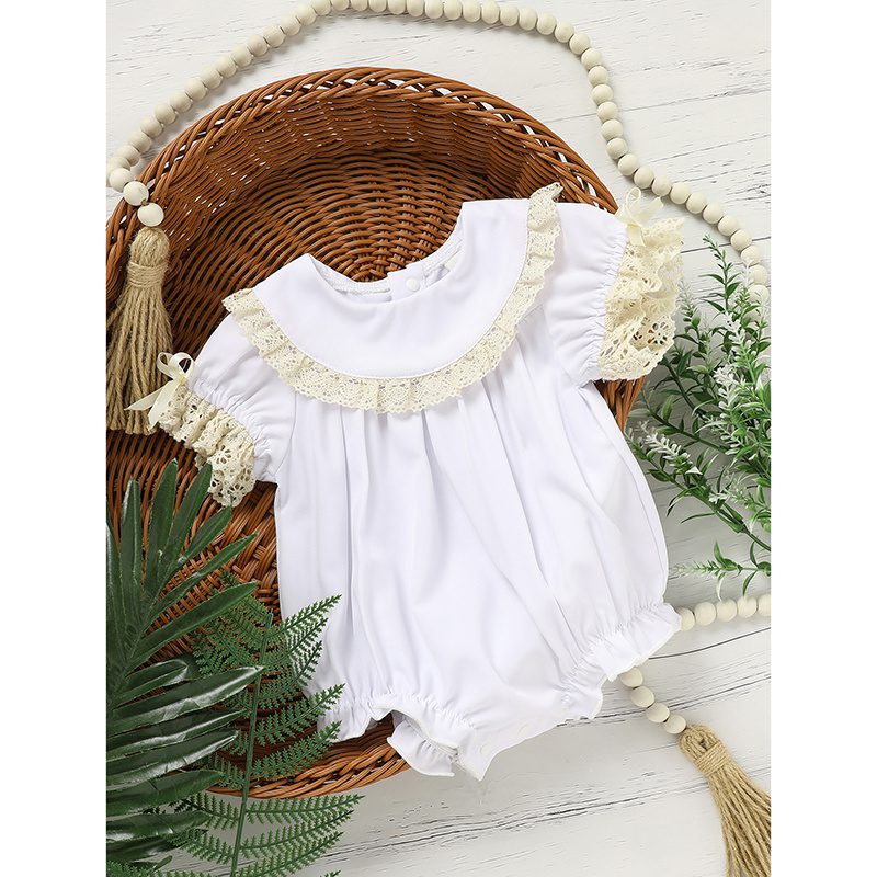 Baby Girl White Lace Romper – Elegant Short Sleeve Bubble Jumpsuit for Weddings, Baptism & Summer Events (0–18M) - Image 10