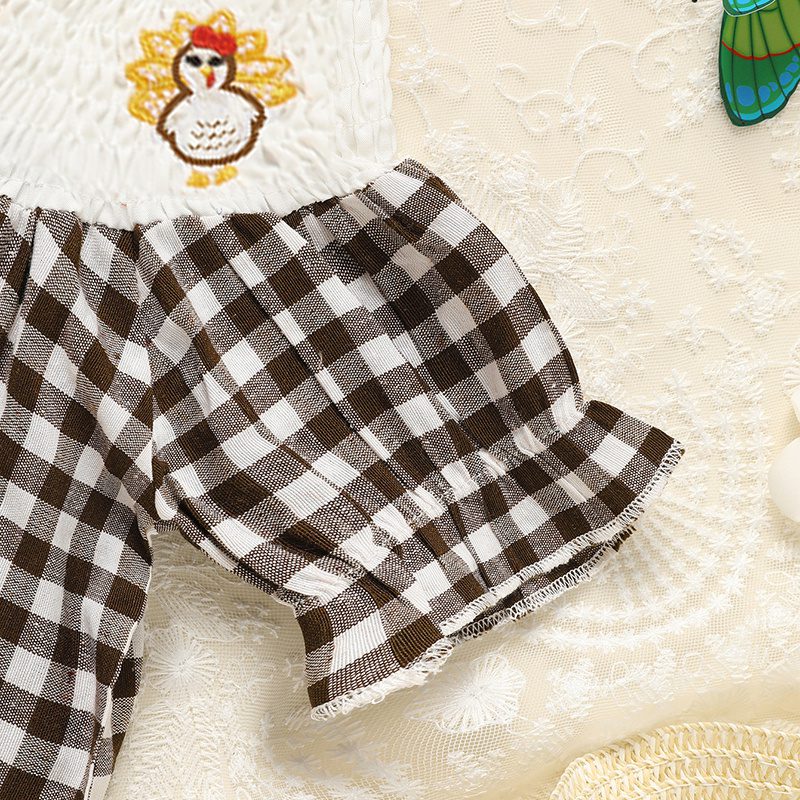 Infant Baby Girl Thanksgiving Dress – Turkey Print Plaid Party Dress, Short Sleeve Fall Outfit - Image 6
