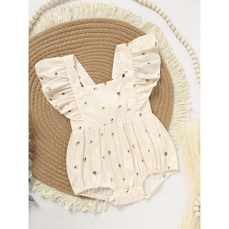 Baby Girl Honeybee Bubble Romper – “1st Bee Day” Birthday Outfit with Bee Print (0–12M)