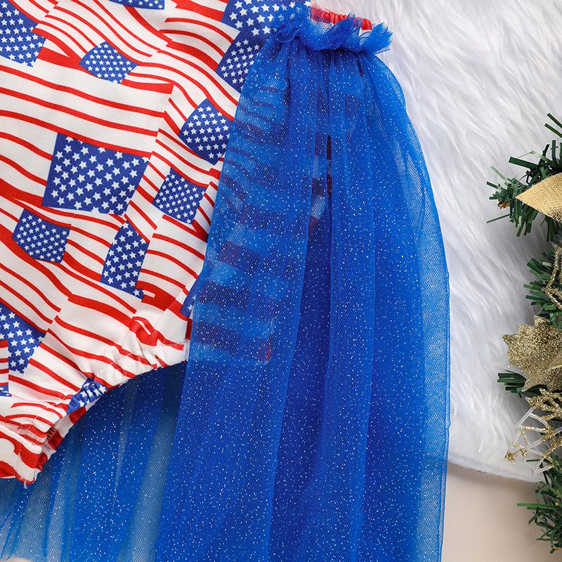 Baby Girl 4th of July Romper – Sleeveless Flag Print Triangle Bodysuit with Bowknot (0–12M) - Image 6