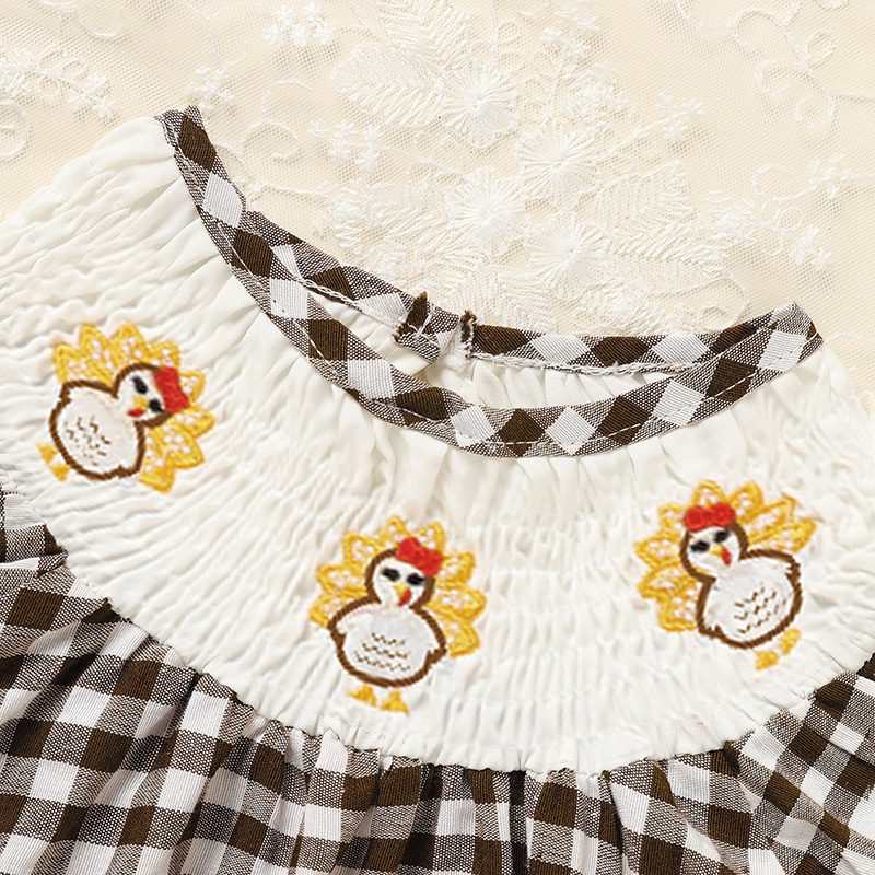 Infant Baby Girl Thanksgiving Dress – Turkey Print Plaid Party Dress, Short Sleeve Fall Outfit - Image 5
