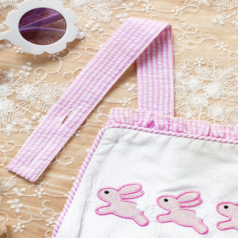 Baby Bunny Romper – Ruffle Trim Onesie with Adjustable Straps & Snap Closure for Easter & Spring (0–18M) - Image 2