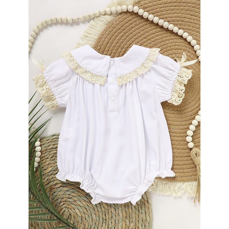 Baby Girl White Lace Romper – Elegant Short Sleeve Bubble Jumpsuit for Weddings, Baptism & Summer Events (0–18M) - Image 4