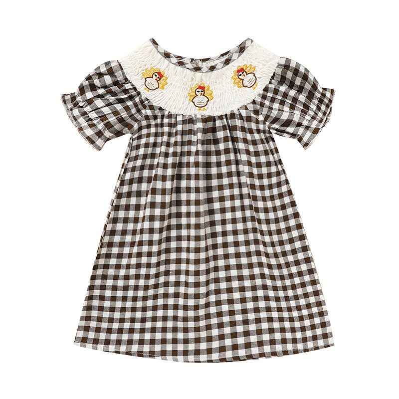 Infant Baby Girl Thanksgiving Dress – Turkey Print Plaid Party Dress, Short Sleeve Fall Outfit - Image 3