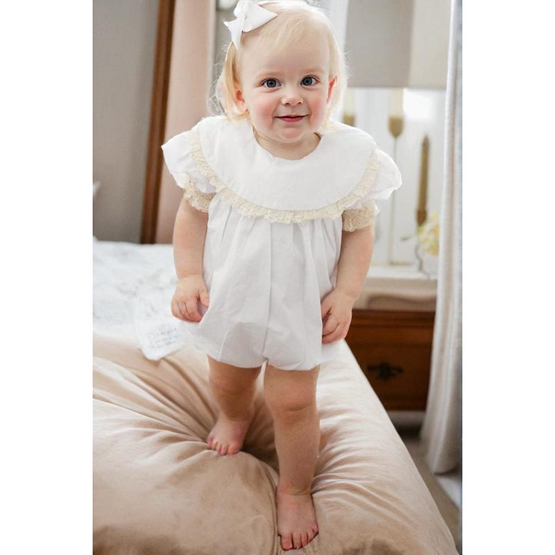Baby Girl White Lace Romper – Elegant Short Sleeve Bubble Jumpsuit for Weddings, Baptism & Summer Events (0–18M) - Image 8