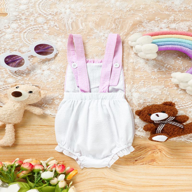 Baby Bunny Romper – Ruffle Trim Onesie with Adjustable Straps & Snap Closure for Easter & Spring (0–18M) - Image 4