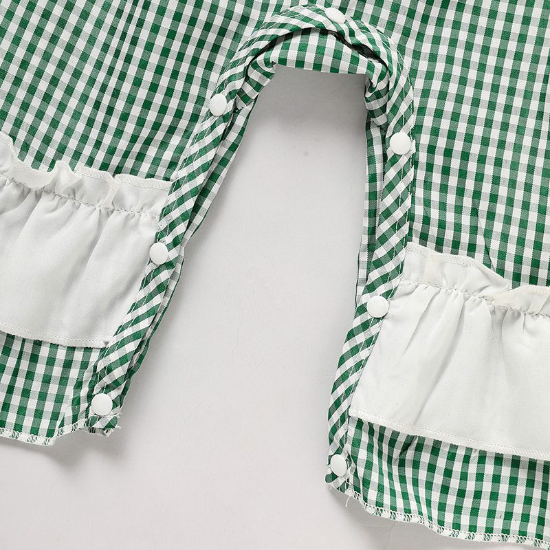 Newborn Baby Girl Green Plaid Clover Print One-Piece Bodysuit – Long Sleeve Infant Romper - Image 2